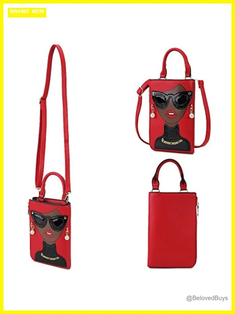 Women Novelty Lady Face Shoulder Bags Faux Leather Satchel Handbag Clutch Purse